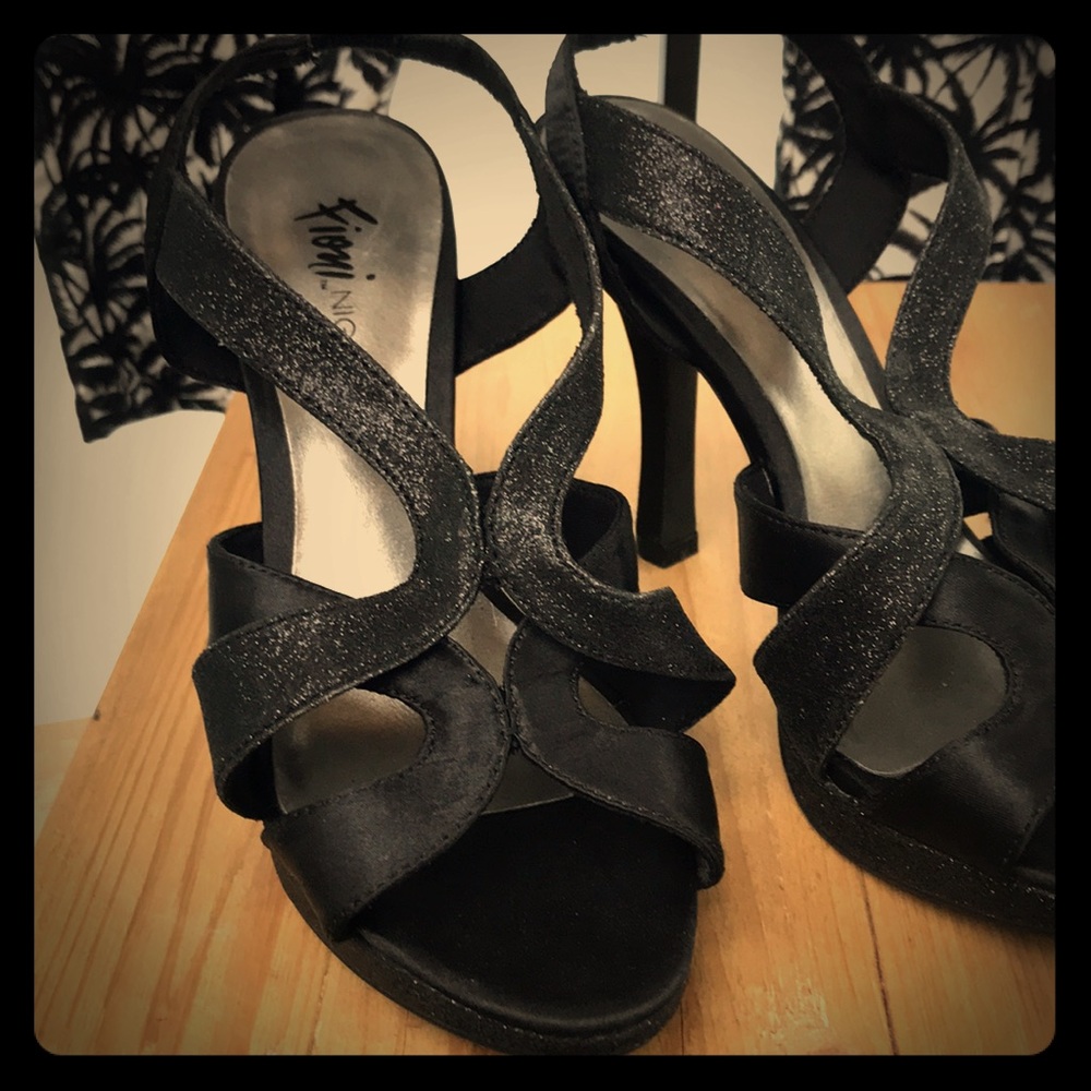 Ladies black glittery heels
